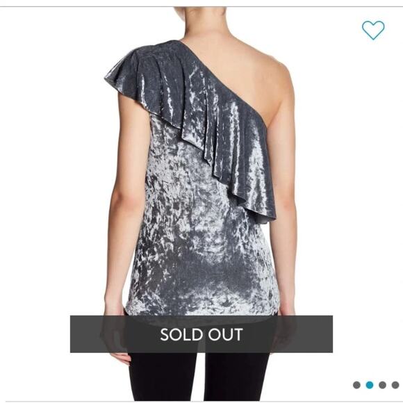New Grey Silver Tart one off the shoulder Ruffled Blouse Crushed Velvet Medium - Picture 5 of 5
